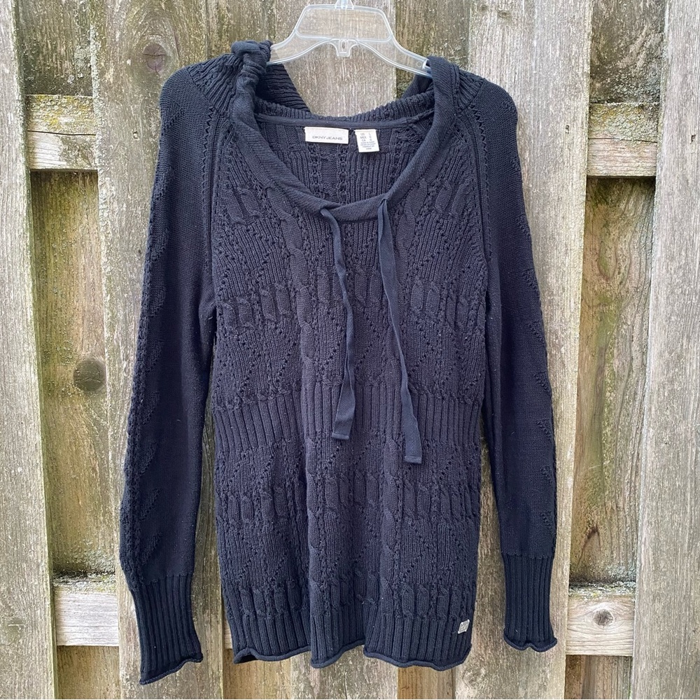 Black knitted style sweater with hood